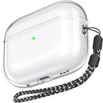 AhaStyle Clear Airpods Pro 2 Case (USB-C/Lightning Cable) [Anti-Yellowing] Soft TPU Protective Covers Skin Come with Hand Strap Designed for Apple AirPods Pro 2nd Gen 2024/2023/2022 Charging Case