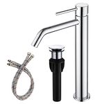 Chrome Tall Bathroom Faucet with Sink Drain and Supply Lines, JXMMP Single Handle Vessel Sink Faucet Chrome Single Hole, Stainless Steel Vessel Faucet JXM1001CP