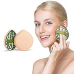 AUAUY Large Makeup Sponge, 1PC Super Soft Drop Shape Makeup Powder Puffs with Text Design, Wet Dry Makeup Beauty Blender Quickly Apply Makeup in 3s, for Liquid Foundation (Green)