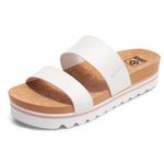 USTOGI Flatform Platform Sandals Women Arch Support Beach Slides Orthotic Summer Causal Cork Footbed Lightweight Thick Sole Comfortable Fashion Slip on Cushion Cute 2 Strap 01(7, White)