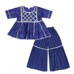 superminis Baby Girls Cotton Sanganeri Printed Frock Style Kurti with Printed Sharara Dress (6-12 Months, Blue)