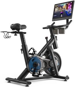 MERACH Exercise Bike, Brake Pad Stationary Bike with Exclusive App, Low Noise Indoor Cycling Bike with 270lbs Weight Capacity, Tablet Mount and Fitness Courses for Weight Loss-Blue