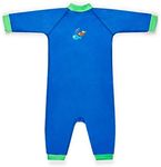 SwimBest Warmsuit - Fleece Lined Warm Baby Swimming Costume with 50+ UV Protection - Blue/Lime -3-6 mths
