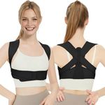 FHOCSLO Back Brace Posture Corrector for Women and Men, Adjustable Upper Back Support Straightener for Hunchback Improve and Pain Relief from Neck, Shoulder (Black, S/M)