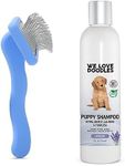 We Love Doodles Mini Slicker Brush & Puppy Shampoo (Lavender) Bundle - Mini Slicker Brush for Small Puppy & Puppy Shampoo and Conditioner Kit - Brush and Shampoo for Puppies - Made in USA