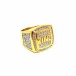 Fanshu Stainless Steel King Gold Plated Bling Iced Out Ring with Cubic Zirconia Stones for Men Women Friends Gift Bold Statement Fashion Jewelry, Metal, Created Zircon