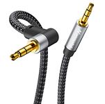 Nanxudyj 90 Degree 3.5mm Stereo Audio Cable 10M, Aux 3.5mm Male to Male Cable Right Angle AUX Cord Compatible for Headphone,iPhone,Tablets, Speakers, 24K Gold Plated