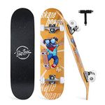 BELEEV Skateboards, 31 x 8 inch Complete Skateboard for Beginners, 7 Layer Canadian Maple Double Kick Deck Concave Cruiser Trick Skateboard for Kids Teens & Adults (Yellow)