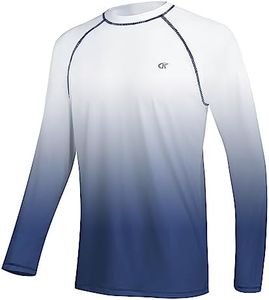 Men's Long Sleeve Swim Shirts Rashguard UPF 50+ UV Sun Protection Shirt Athletic Workout Running Hiking T-Shirt Swimwear, White Gradient Navy, Medium