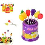 S SINDHIA® Fruit Pick Toothpick 6 Pcs Fruit Shape Kids Snack Cake Dessert Fruit Fork Stand Suitable for Fruit-Salad Multicolor 1 Set