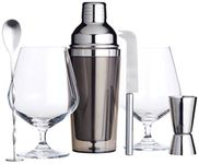 KitchenCraft BarCraft Luxury Gin Gift Set Including Gin Glasses, Cocktail Shaker, Muddler Spoon, Dual Bar Measure, Bar Knife and Recipes,37 x 11.5 x 31.5 cm