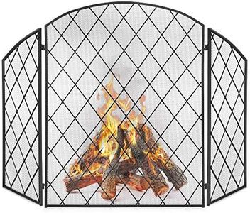 Best Choice Products 3-Panel 50x30in Wrought Iron Decorative Mesh Fireplace Screen Gate Protector, Fire Spark Guard for Indoor & Outdoor w/Folding Side Panels, Black