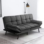 IULULU Futon Sofa Bed, Modern Convertible Sleeper Couch Daybed with Adjustable Armrests for Studio, Apartment, Office, Compact Living, Bonus Room, Overnight Guests, Gray, Grey