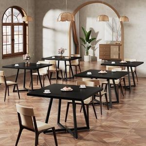 Tribesigns Square Dining Table for 10, 31.5" Industrial Dinner Table with Metal Base, Kitchen Table for Dining Room, Small Space, Apartment, Black