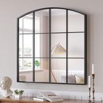 Brauthon Window Pane Black Mirror, 36" x 36" Farmhouse Arched Wall Mirror, Mantel Mirror Rustic Accent Mirror Large Grid Mirror for Living Room Bedroom Farmhouse Fireplace Hallway Entryway