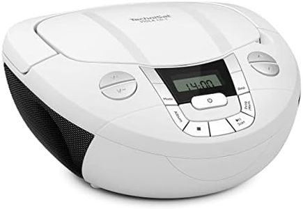 TechniSat Viola CD-1 - Lecteur CD stéréo Portable, Boombox avec poignée Pratique (Radio CD, Tuner Radio FM, réception Bluetooth, Puissance RMS de 2 x 1 W, Alimentation Secteur et Batterie) Blanc