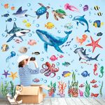 DECOWALL DS12-8078 Ocean Whale Fish Shark Wall Stickers Decals Under The Sea Turtle Jellyfish Removable for Kids Bedroom Nursery Living Room Art Home décor Bathroom