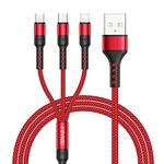 RAVIAD Multi Charger Cable, 3 in 1 Charger Cable 3A USB Fast Charging Cord [1.2M] Multi Charging Cable with Micro USB Type C Lightning Cable Connector for iPhone, Samsung, Huawei, Sony, LG, PS5-Red