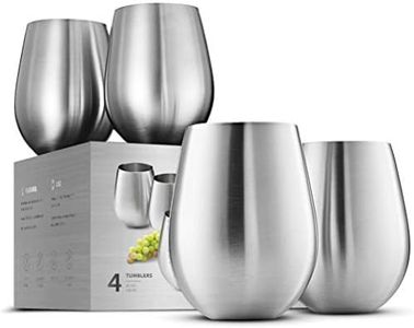 18oz Stainless Steel Stemless Wine Glass Set of 4 - Unbreakable, Portable for Outdoor Events