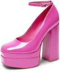 DREAM PAIRS Women's Platform High Heels Closed Toe Chunky Block Pumps Square Toe Ankle Strap Dress Fashion Party Y2K Shoes,Size 8,HOT Pink-PAT,SDPU2471W