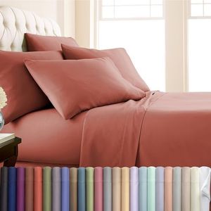 Southshore Fine Living, Inc. 7-Piece 16 Inch Deep Pocket Split King Size Sheets Set, Wrinkle Free Microfiber Bedsheets, Fitted Sheet, Pet Hair Resistant Terracotta Sheets Set Split King Size - Marsala