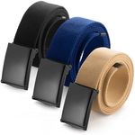 Mile High Life Cut To Fit Canvas Web Belt Size Up to 52" with Flip-Top Solid Black Military Buckle (3 Pack Black/Khaki/Blue)