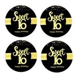 Sumerk 48 PCS Sweet 16 Stickers Large Bottle Stickers 16th Birthday Stickers Card Seals 2 INCHES Round Happy Birthday Party Favors Stickers