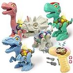 Obsiusfb Educational Take Apart Dinosaur Toys with Sound and Light, STEM Construction Toy Set with Electric Drill, Montessori Building Toys for Kids, Gift for Dinosaur Lovers 3-7 Years Old Kids