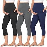 FULLSOFT 3 Pack Women's Capri Maternity Leggings Over The Belly Workout Yoga Pants Pockets