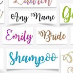 Curly Glitter Personalised Vinyl Name Stickers 3 cm Height Beautiful Colours. Perfect for Bottles, Weddings and Other Events, Label Decal