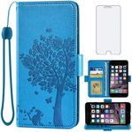 Asuwish Compatible with iPhone 6 6s Wallet Case and Tempered Glass Screen Protector Flip Card Holder Cell Phone Cover for iPhone6 Six i6 S iPhone6s iPhine6s iPhones6s i Phone6s Phone6 6a S6 Men Blue