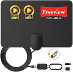 TCFTT TV Aerial - Indoor TV Aerial 250+ Miles Freeview Aerial with Amplifier Signal Booster, 4K 1080P Ultra HD Stronger Reception TV Signals, VHF/UHF/FM & 13.2FT Coax Cable