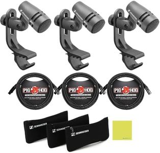 Liquid Audio Sennheiser e 604 3-Pack Cardioid Dynamic Microphone Bundle with 3-Pack Pig Hog PHM10 8mm Microphone Cable and Instrument Polishing Cloth - Clip On Microphone, Instrument Microphone