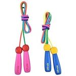 OTraki Kids Skipping Rope 2 Pack 7Ft Jump Rope Adjustable with Wooden Handle and Woven Cotton for Girls or Boys 2m Children Skip Ropes 5+ Years for Exercise Workout School Game or Outdoor Activity