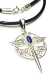 Sterling Silver Archangel Michael Sword Pendant with Fabric Band Snake, Sterling Silver, lapis