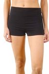 Pure Look Women’s Fold Over Waist Stretch Cotton Active Yoga Shorts, Black, Large