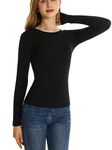 ACANI Black Long Sleeve T-Shirt for Women Ribbed Women's Long Sleeve Slim Fit Black Basic Stretchy Lightweight T-Shirt(Black Large)