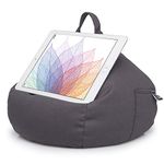 iBeani iPad and Tablet Cushion Stand - Bean Bag Holder For All Devices - Securely Holds at Any Angle on Any Surface - Handy Side Pocket - Range of Designs - Grey