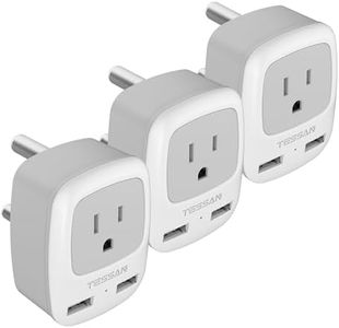 TESSAN South Africa Power Adapter, Type M Travel Plug Adapter with 2 USB & 1 American Grounded Outlet, Adaptor for USA to Bhutan, Botswana, India, Israel Namibia Nepal Pakistan, 3 Pack