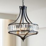 Majhoiw Black Crystal Chandeliers for Dining Room, Round Rustic Farmhouse Chandelier with Metal Shade, 4-Light Modern Chandelier for Hallway, Bedroom, Foyer