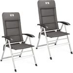 Trail Reclining Camping Chair Folding Aluminium Recliner Sponge Padded (2 x Black & Grey Chairs)