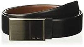 Perry Ellis Men's Portfolio Patterned Plaque 100% Leather Reversible Belt (Sizes 30-44 Inches), Black/Brown Reversible, 34