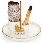 ZenBless 4 in 1 Incense Burner Holder, Palo Santo Holder, Sage Holder for Burning, Incense Holder for Sticks, Candle Holder, 5.9 inches Ceramic Ash Catcher Tray for Meditation Yoga Room(Gold)