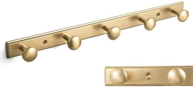 Goo-Ki Champagne Bronze Coat Rack Wall Mount with Escutcheon Backplate, Modern Heavy Duty Zinc Coat Hooks, Soft Gold Hat and Towel Hanger Rail for Entryway, Bathroom and Mudroom (5 Hooks)