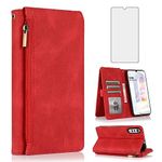 Asuwish Compatible with LG Velvet 5G/LGVelvet Verizon G5 UW T-Mobile 2020 Wallet Case Screen Protector Zipper Retro Leather Flip Cover Card Holder Stand Cell for LM G900UM 4G Tmobile Women Men Red