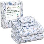 RUVANTI 100% Organic Cotton Sheets - Queen Sheet Set - 4 Piece Percale Weave Bedding, Crisp, Cooling & Breathable, Soft & Durable, 16" Deep Pocket, Hotel Quality Sábanas - Daisy Bud