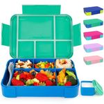 CAPERCI Bento Lunch Box for Kids, 1330ml Bento Box Kids, 5 Compartments, Leak Proof, Sauce Box and Cutlery, Snack Box for Kids Adults School Work, Microwave/Dishwasher Safe (Jungle Green/Royal Blue)