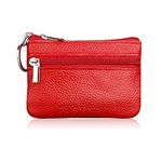 Hibate Mini Coin Purse Holder Wallet Leather Purses for Women Men Kids Minimalist Zipper Pouch with Key Ring - Red