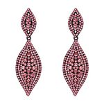 Flyonce Pink Earrings for Women Jewelry Fashion Wedding Bridal Austrian Crystal Charm 2 Leaf Drop Dangle Earrings Black-Tone