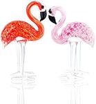 QFkris Qf Handmade Glass Flamingos Love Token Art Glass Blown Animal Figurine,Pack of 2